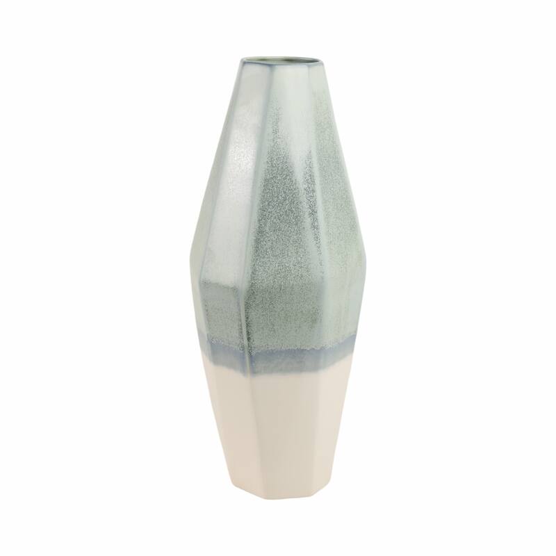 Earthenware Vase Faceted Design Ombre Finish Modern Geometric Style