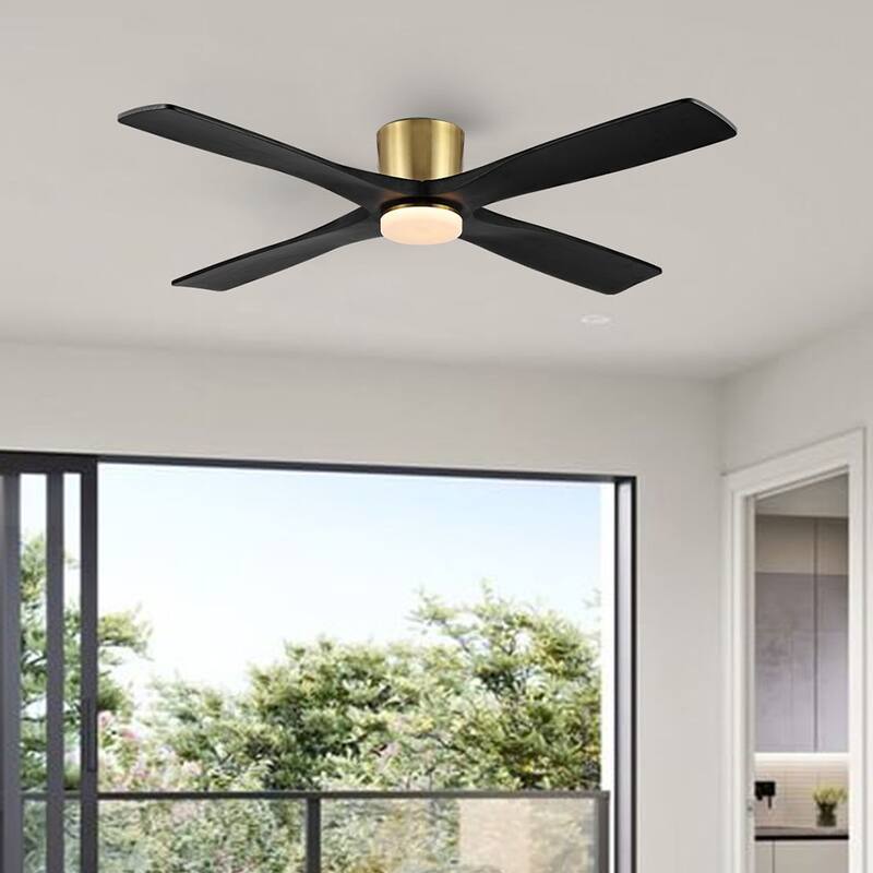 WINGBO 60" Flush Mount DC Ceiling Fan with Lights, 4 Reversible Blades, Hugger Low Profile Indoor Ceiling Fan