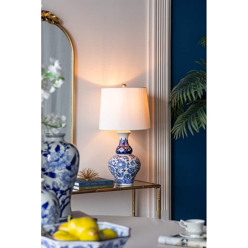 D14x27.6" Blue and White Round Ceramic Vase Lamp