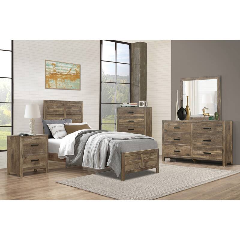 Weathered Pine Finish Twin Bed Rustic Wooden Bedroom Furniture