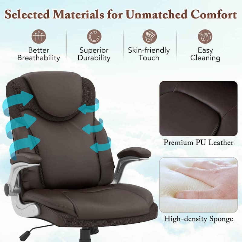 Costway Ergonomic Office Chair PU Leather Executive Swivel with - See Details