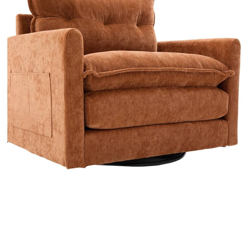 Swivel Barrel Chair - Mid Century Modern Chair, Thick Padded Arm Chair with Solid Metal Base, Comfortable Single Sofa Chair