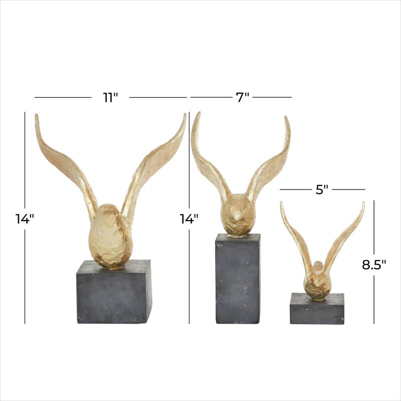 Gold Polystone Handmade Bird Decorative Sculpture (Set of 3)