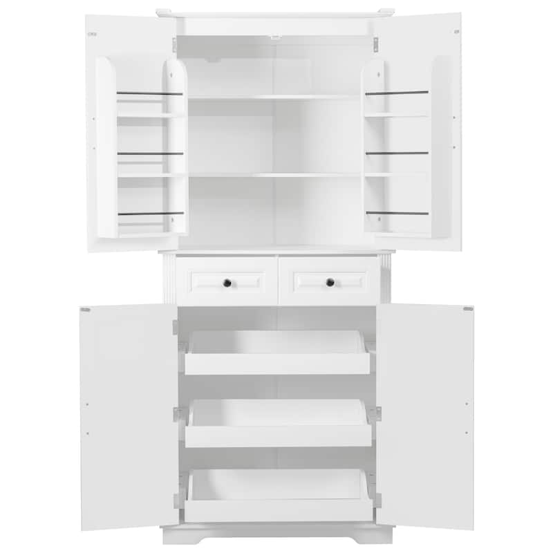 71" Tall Kitchen Pantry Cabinet with 3 Pull-Out Organizers, Freestanding Cupboard With Adjustable Shelves, Versatile Storage