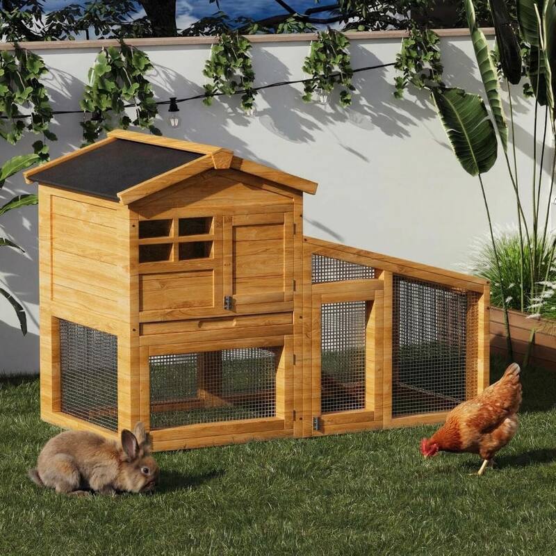 Outdoor Indoor Expandable Rabbit Hutch Chicken Coop for Backyard - Natrual