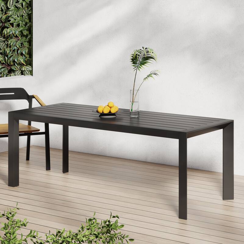 Roomfitters Templin Modern Outdoor Aluminum Dining Table with Rust Resistant Slat Top, Rectangle Design, Black - Black