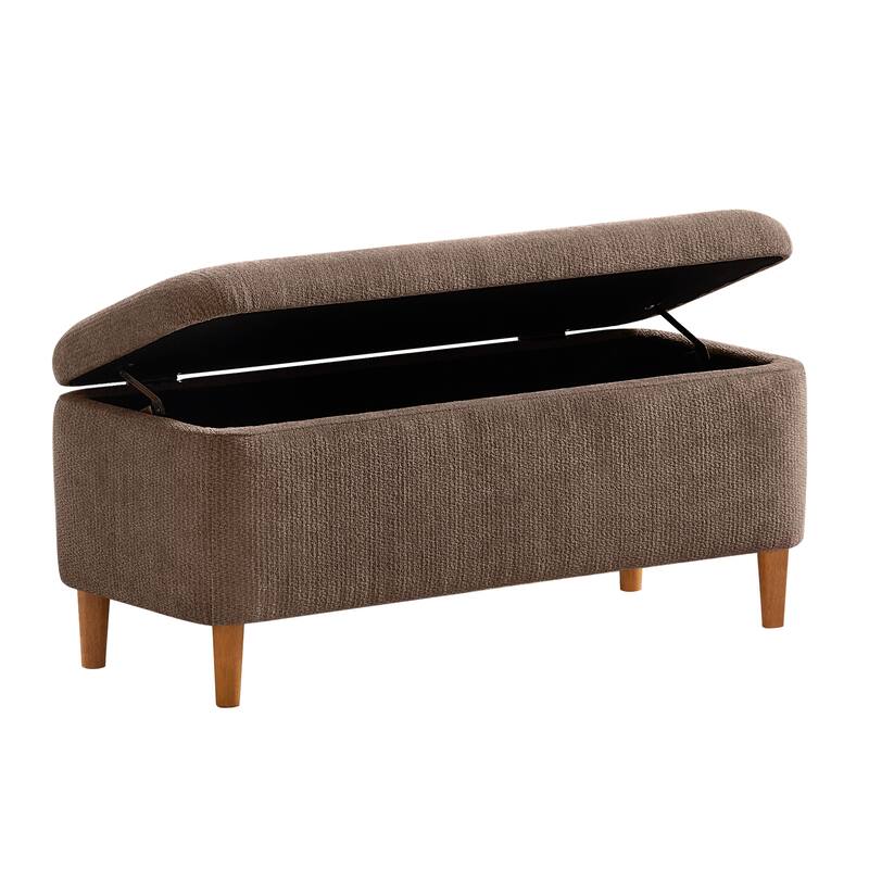 39in Soft Chenille Fabric Storage Ottoman Bench for Bedroom / Entryway Bed Foot / Living Room，Upholstered Entryway Bench - Brown