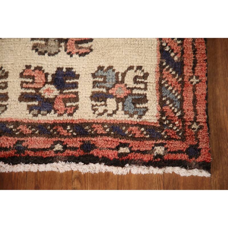 Geometric Bakhtiari Persian Vintage Runner Rug Handmade Wool Carpet - 3'1"x 9'1"