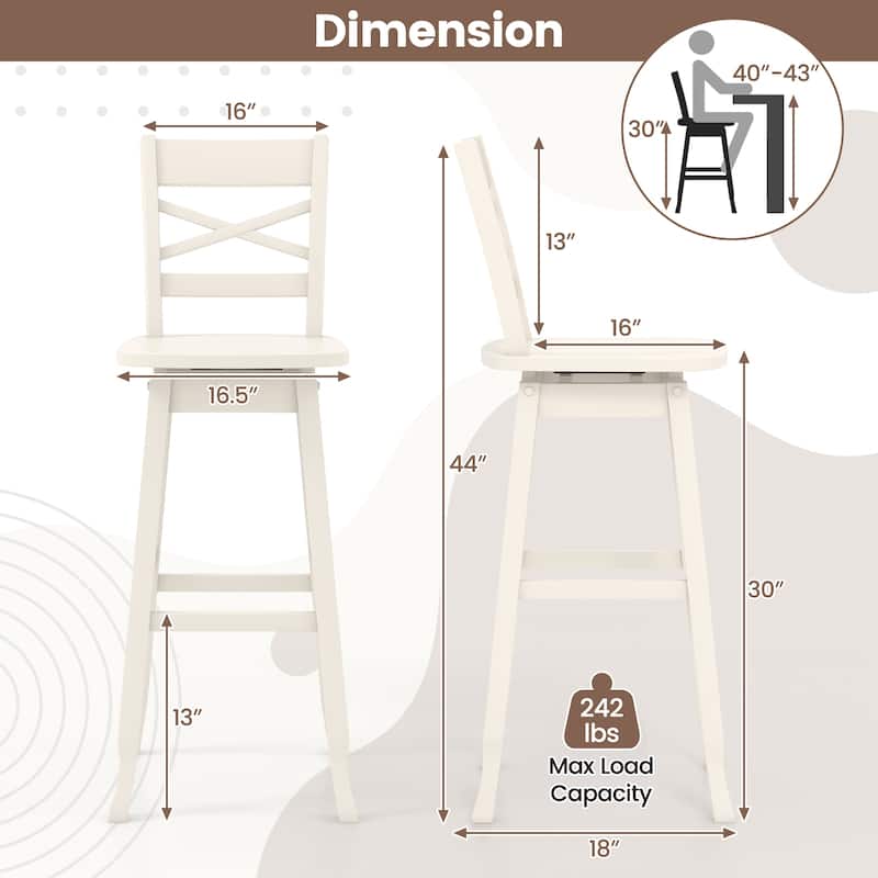 Gymax 4PCS 30'' Bar Height Stool Swivel Bar Stool Rubber Wood w/