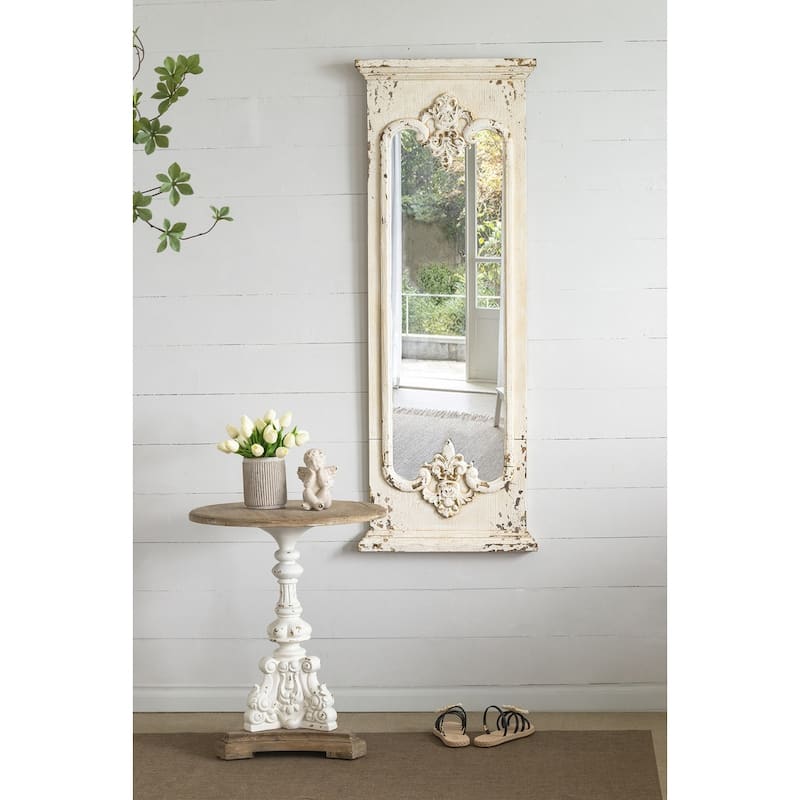 GDFStudio - Florence Vintage Pedestal Side Table with Hand-Carved Floral Base Design