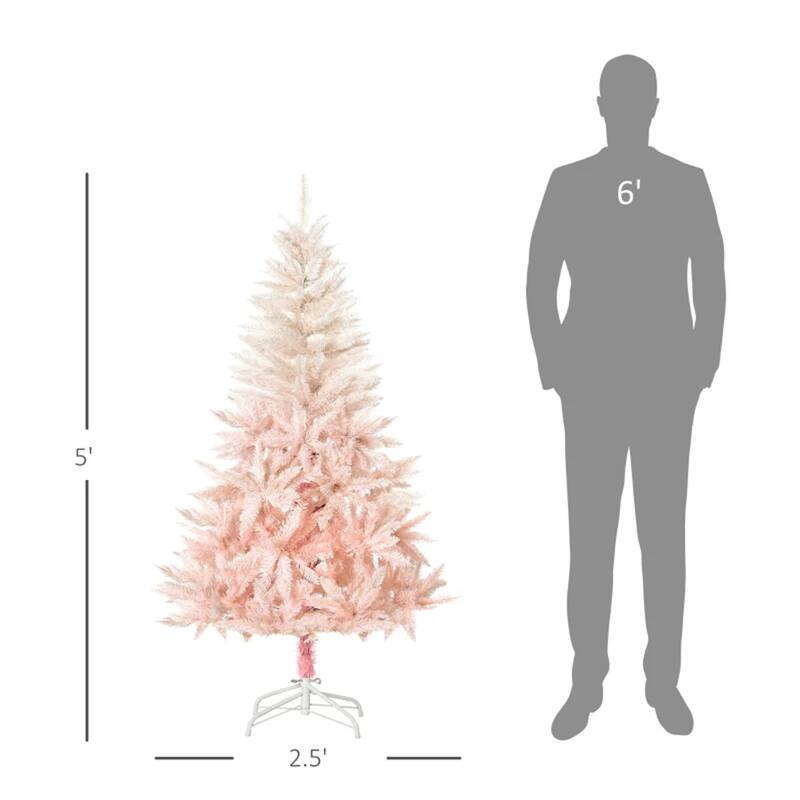 Pink Artificial Christmas Tree PVC Metal 450 Tips Lifelike Holiday Decor Easy Setup Flame Retardant - 29.5" x 59" H