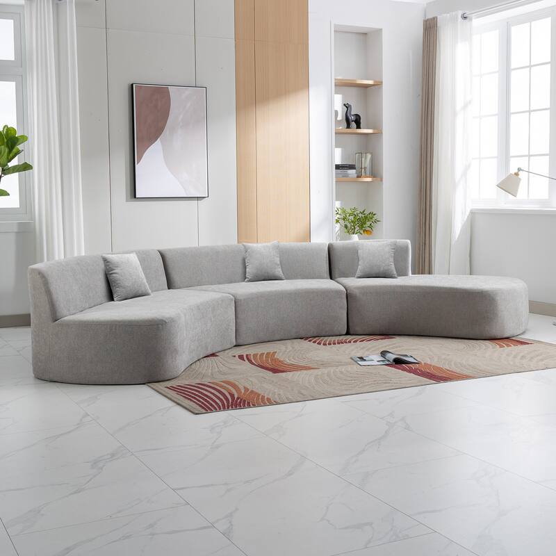 136in Stylish Curved sofa Sectional Sofa Chenille Fabric Sofa Couch with Three Throw Pillows for Living Room,