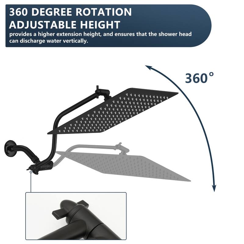 11.6-inch Stainless Steel 360 Degree Rotation and Adjustable Height Fixed Shower Head - 11.6-inch *11.6-inch