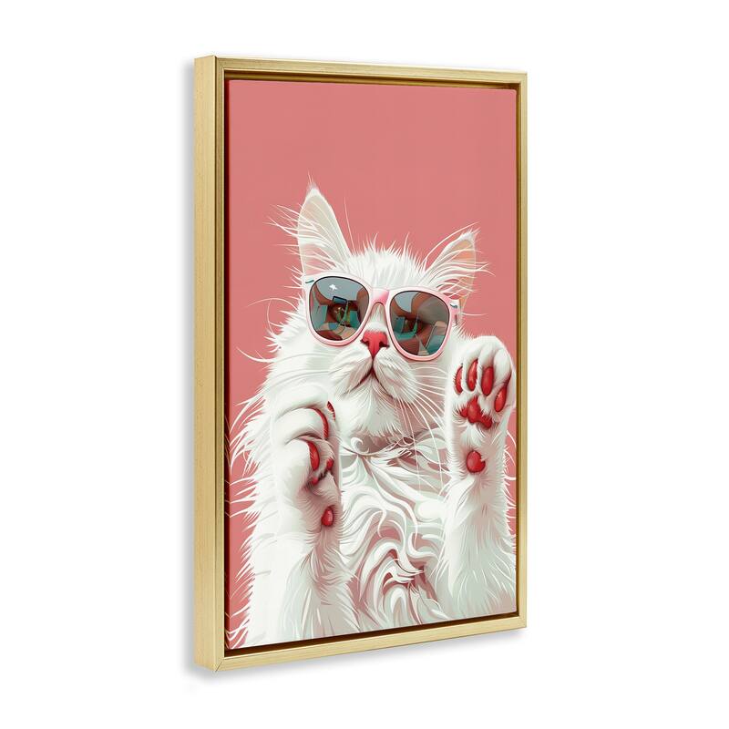 Stupell Glam Cat with Sunglasses Framed Floater Canvas Wall Art Design By LSR Design Studio