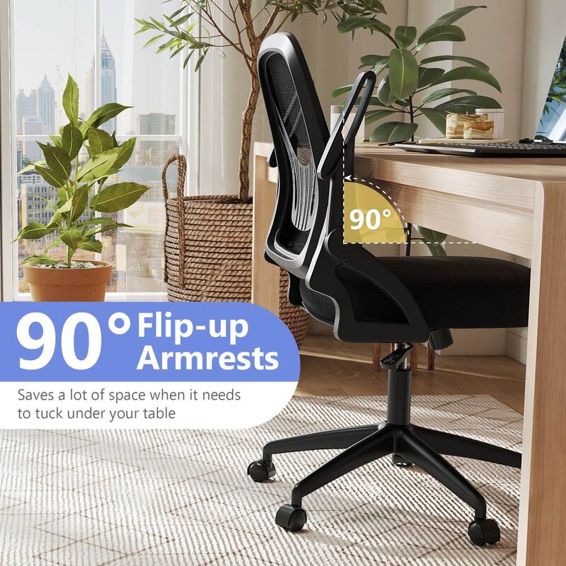 Costway Mesh Office Chair with Lumbar Support & Flip-up Arms Rolling - See Details