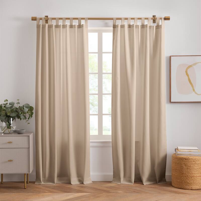 Rhodes Solid Tab-Top Indoor/Outdoor Window Curtain, Set of 2 - Taupe - 52x108