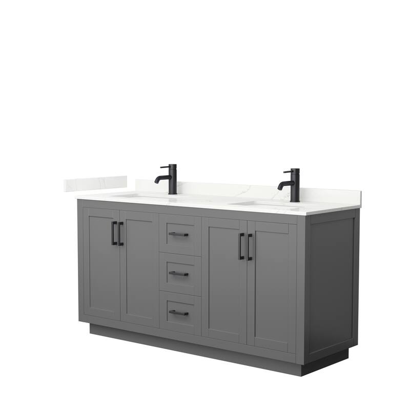 Miranda 66-inch Double Vanity, Quartz Top - Dark Gray, Black Trim, Giotto Quartz Top