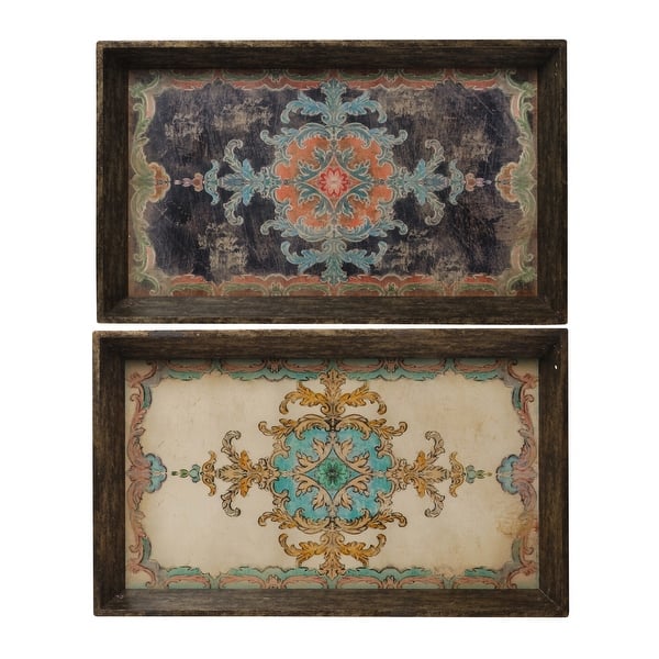 slide 2 of 2, A&B Home Brown Ornamental Floral Decorative Trays (Set of 2)