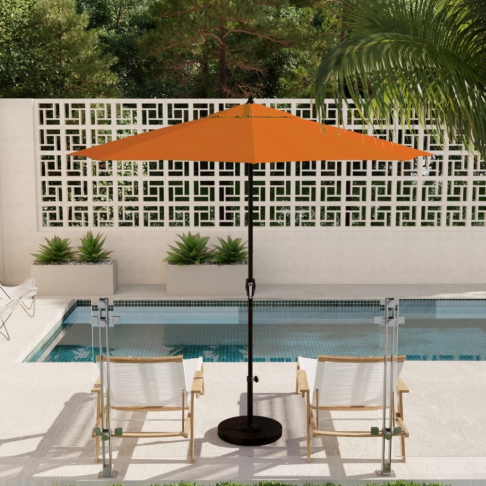 California Umbrella 9' Rd. Crank Lift Auto Tilt 8 Rib Aluminum Patio Umbrella, Bronze Finish, Sunbrella Spectrum Cilantro Fabric