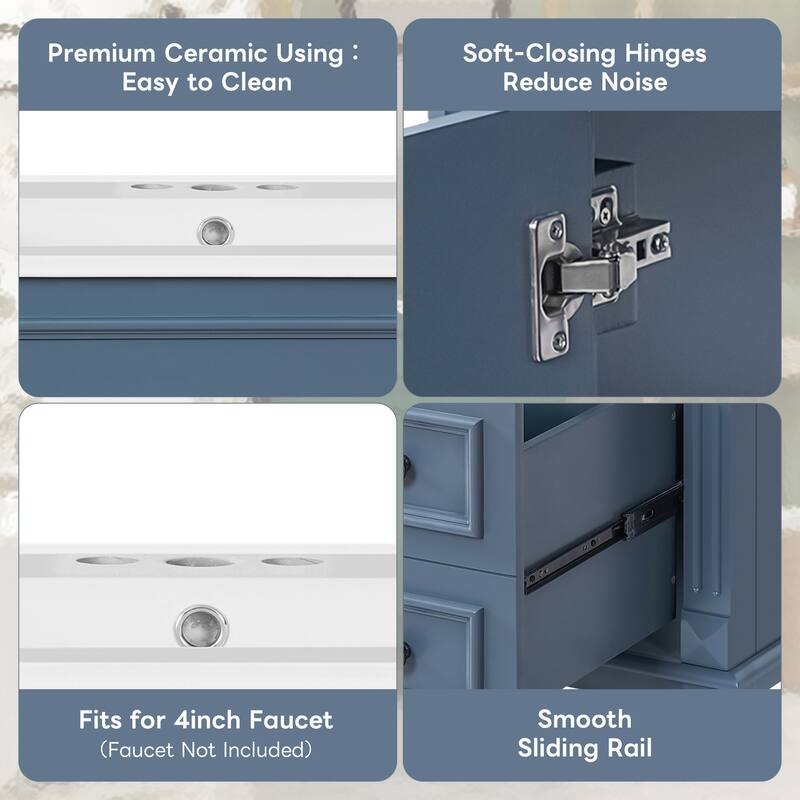 Bathroom Vanity with Ceramic Sink, Small Bathroom Storage Cabinet, Bathroom Cabinet with 2 Drawers & Adjustable Shelf