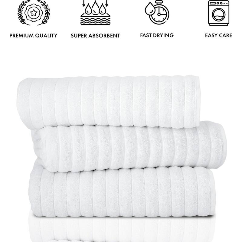 Classic Turkish Towels 100% Turkish Cotton Bath Sheets Plush Ribbed 3 Piece 40x65" - 40x65