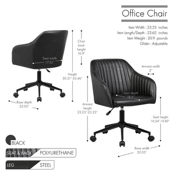 dimension image slide 1 of 4, Porthos Home Madison Office Desk Chair, Tufted PU Leather Upholstery