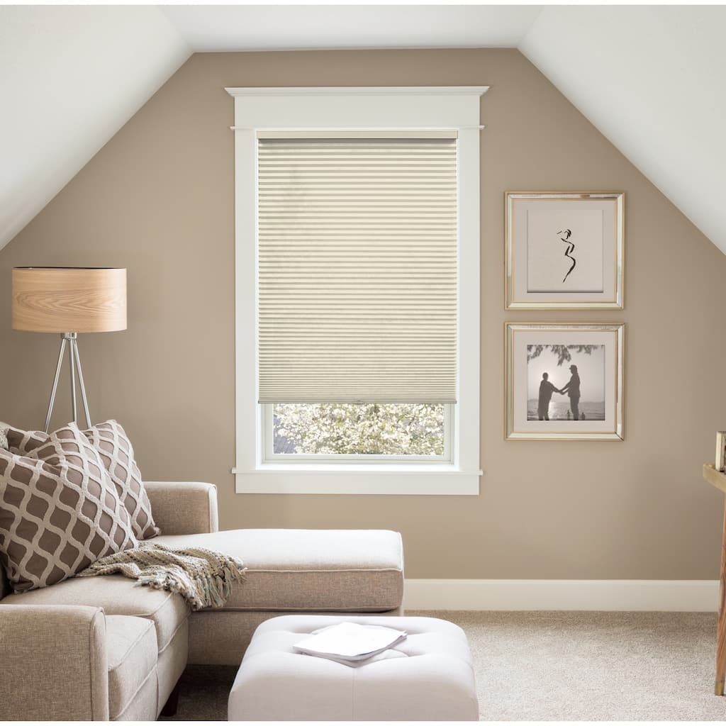 BlindsAvenue Custom 3/4" Pleat, Cordless Cellular Shades, Color Natural Taupe, Light Filtering Fabric