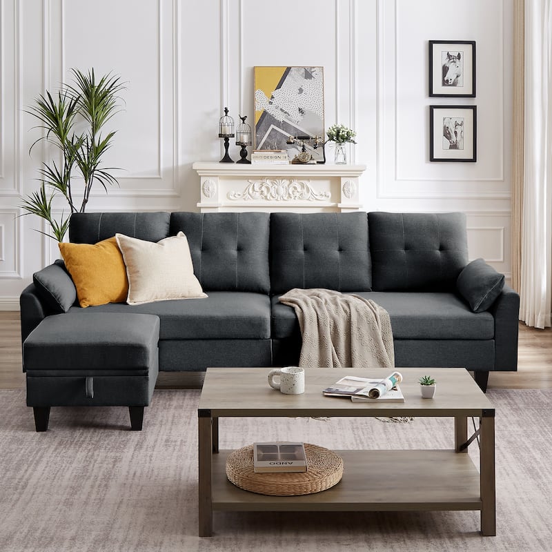 101" Sectional Sofa with Storage Ottoman - Dark Grey - L Shaped