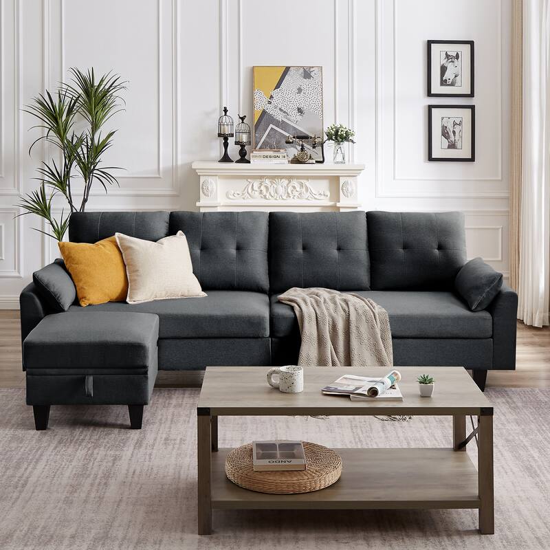 Modular Sectional Sofa Couch L Shaped With Chaise Storage Ottoman and Side Bags For Living Room