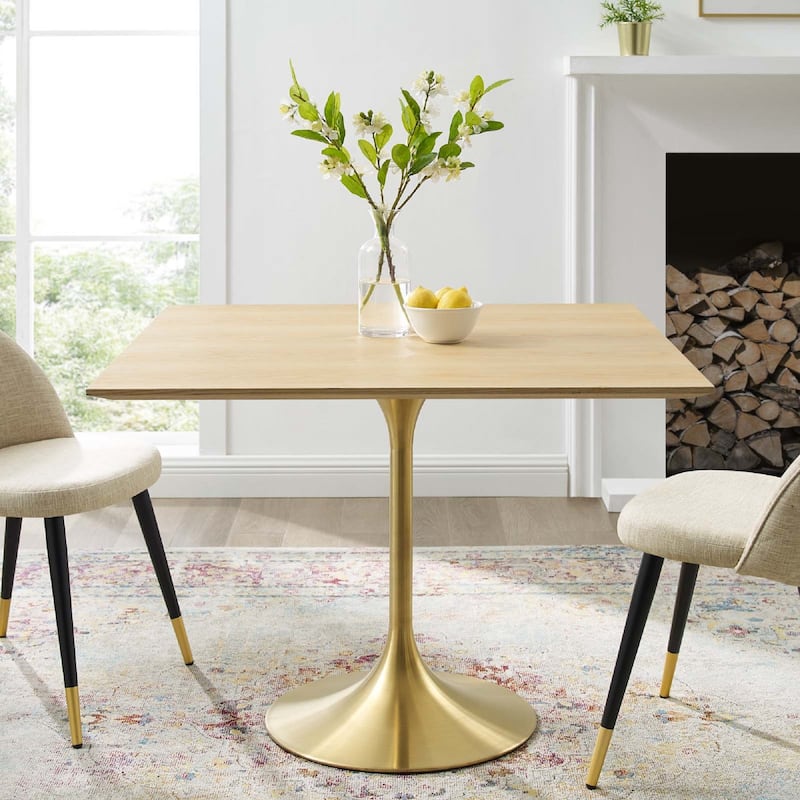 Modway Lippa Square Wood Grain 36" Dining Table, Gold Natural - 	Gold Natural