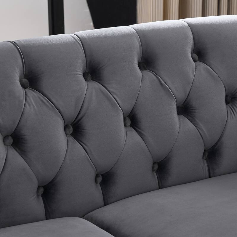 2-Pieces Chesterfield Velvet 3+2-Seater Combination Sofa Set with Nailhead Trim, Tufted Design, and Removable Cushions