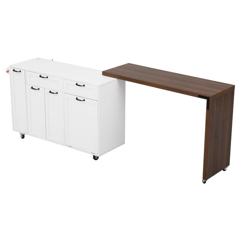 102.3" Kitchen Island with Extendable Table, Kitchen Rolling Island Cart with Trash Storage Cabinet, 3-Tier Pull-Out Spice Rack