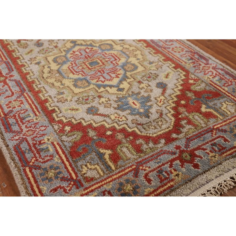 Geometric Gray Kazak Indian Runner Rug Handmade Wool Carpet - 2'6"x 7'11"