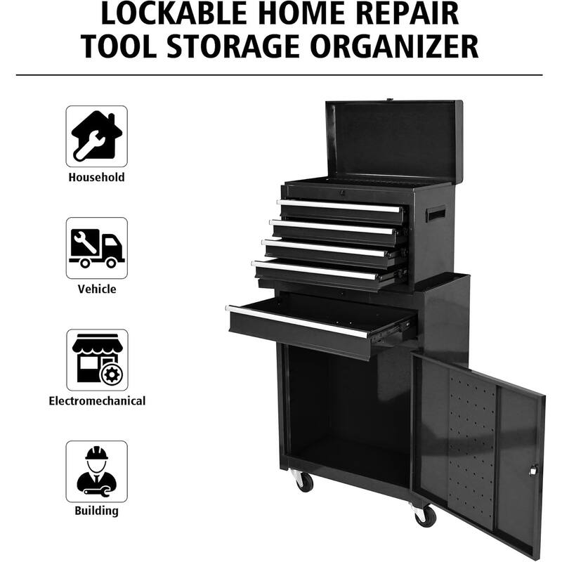 5 Drawer Detachable Tool Cabinet with Moving Wheel 2 Brakes, Tool Box - 5-Drawer
