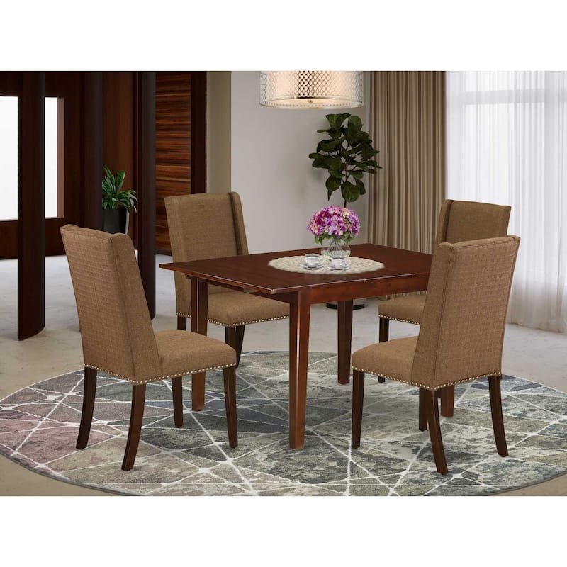HomeStock 5-Pc Mahogany Finish Solid Wood Top - Rectangular Dining Room Set with Butterfly Leaf - Seats 4