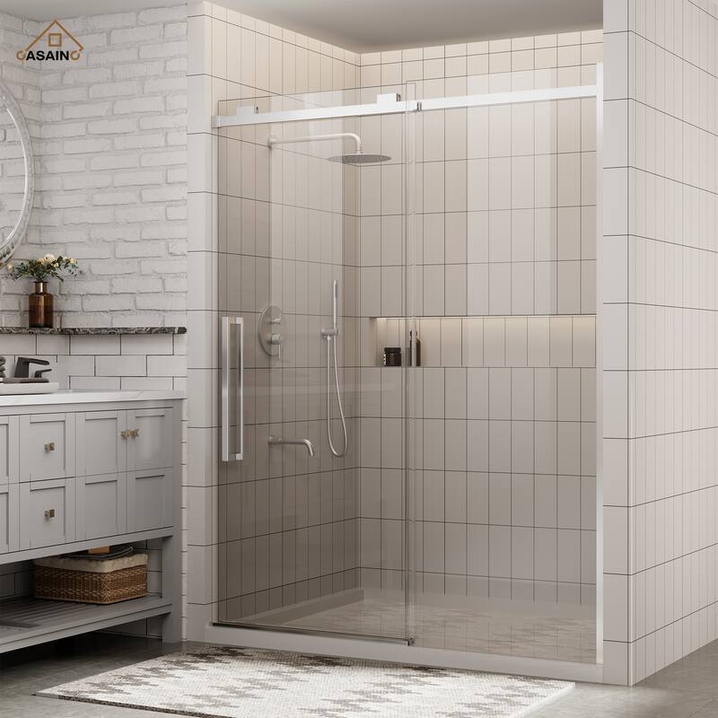 CASAINC 60 in. W x 76 in. H Sliding Frameless Shower Door with SGCC Certification
