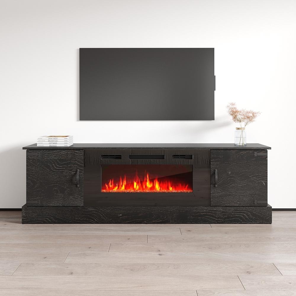 Meble Furniture Carmen 78.7" E-Fireplace TV Stand for TVs Up to 85" with 3 Flame Colors and Remote Control