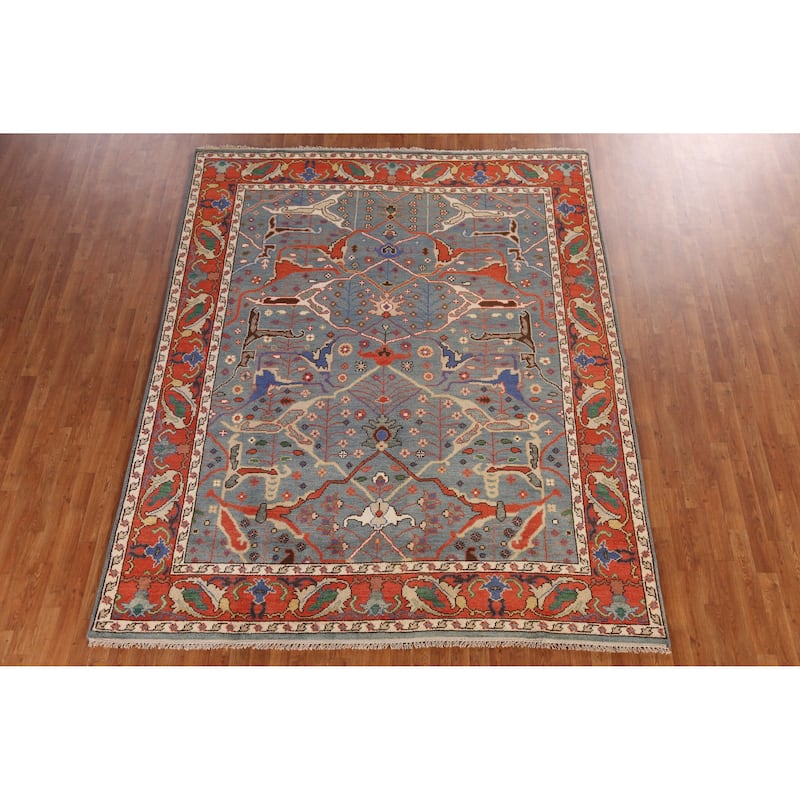 Heriz Serapi Indian Area Rug Handmade Traditional Blue Wool Carpet - 7'11" x 9'10"