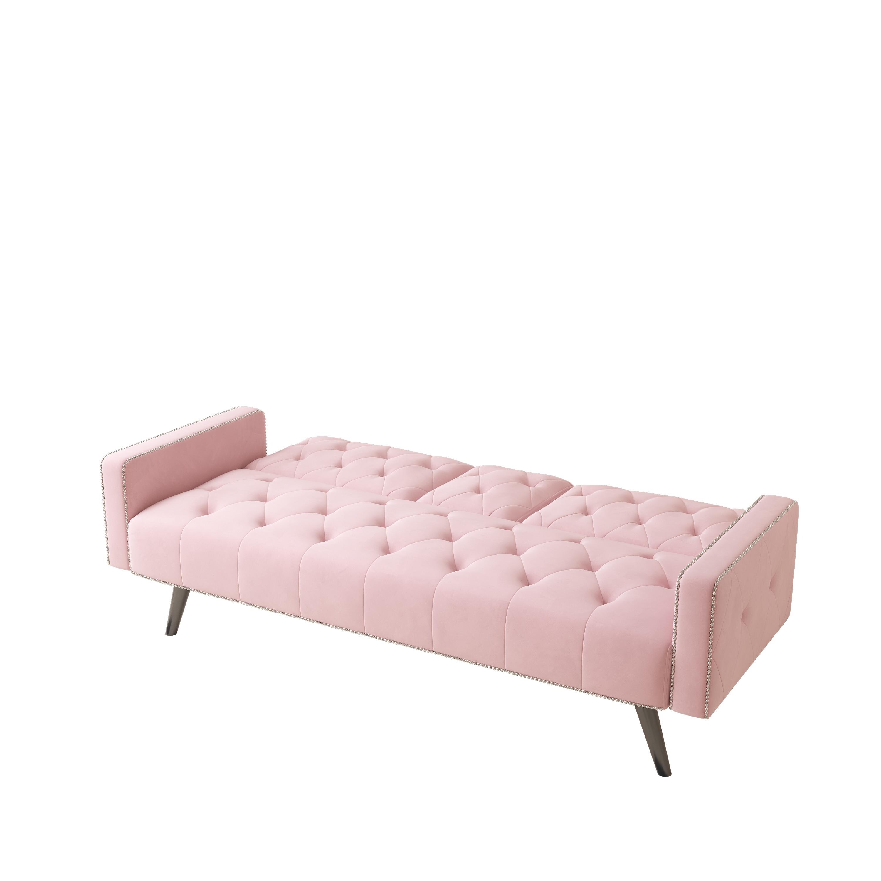 Sofa Bed Armrest with Nail Head Trim with Two Cup Holders Pink