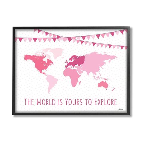 Stupell Industries World Is Yours to Explore Motivational World Map Framed Wall Art - Pink