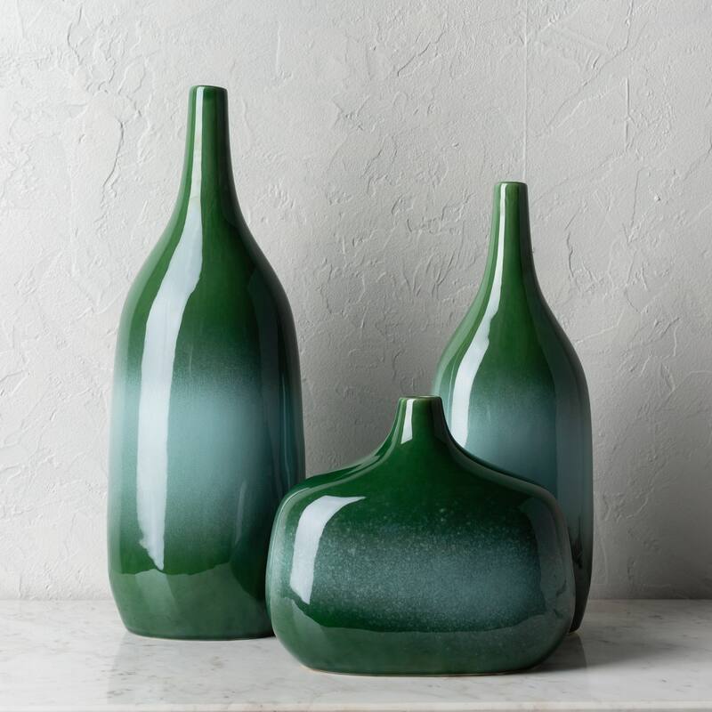 Maro Modern Ceramic Indoor Outdoor Vase Set (3 Pieces) - Green