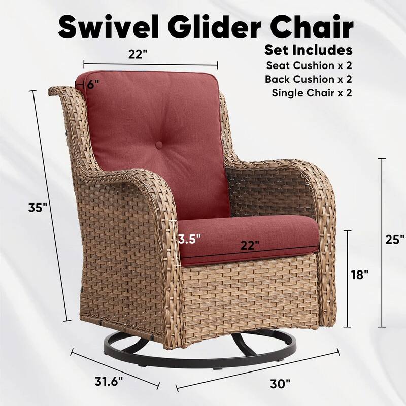 Gymojoy 3-Piece Rattan Wicker Rocking Swivel Chair Set with Table