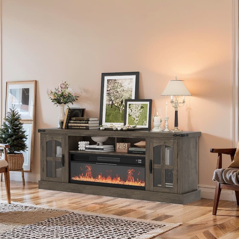 71" Electric Fireplace TV Stand with LED Lights - Oak