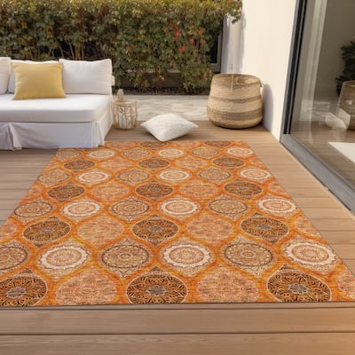 Machine Washable Indoor/ Outdoor Boho Mosaic Chantille Rug