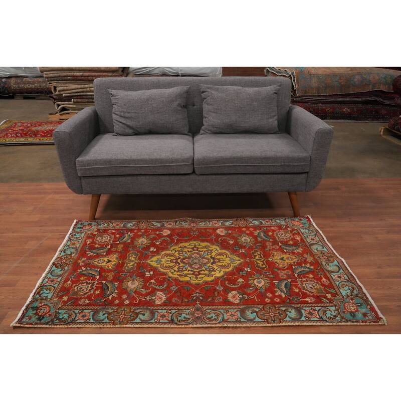 Hand Knotted Oriental 100% Wool Carpet Traditional Floral Red Tabriz Area Rug - 5' 2'' X 3' 1''