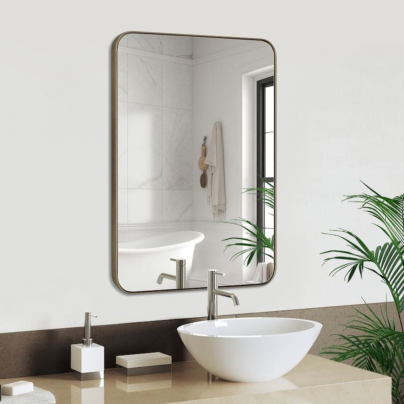 Mirror Trend Round Flat Metal-framed Wall Mirror - Brushed Bronze(24x36)