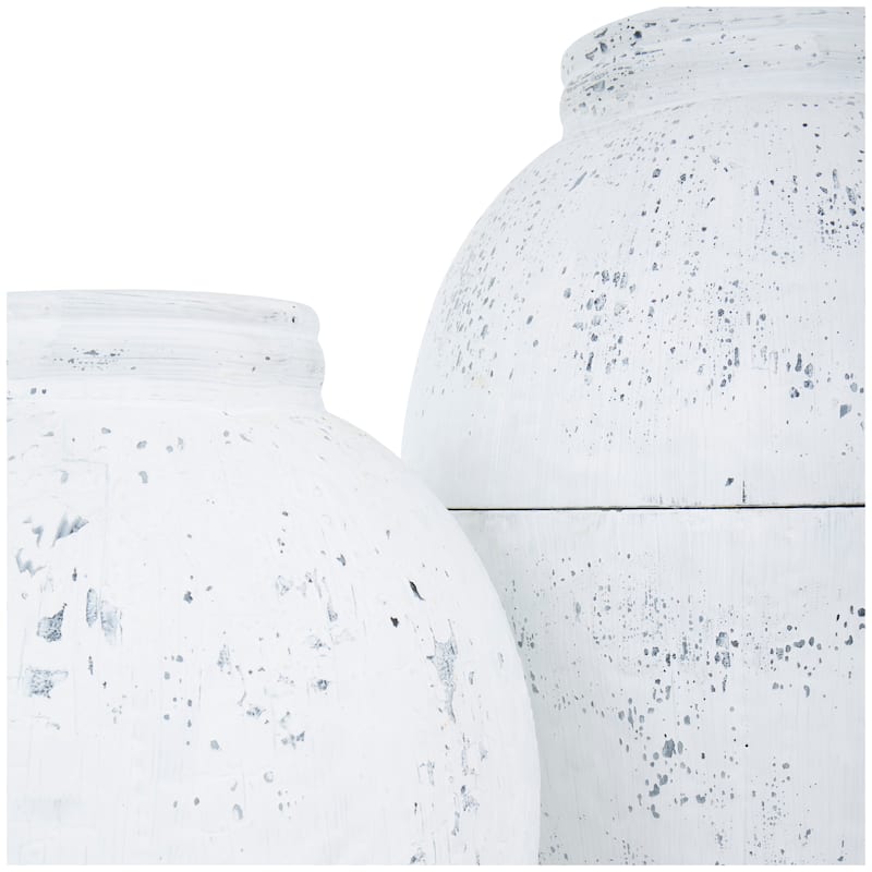 Metal Tall Distressed Pot Floor Vase - Set of 2 White - Roche River Decor - 17"W x 17"L x 31"H