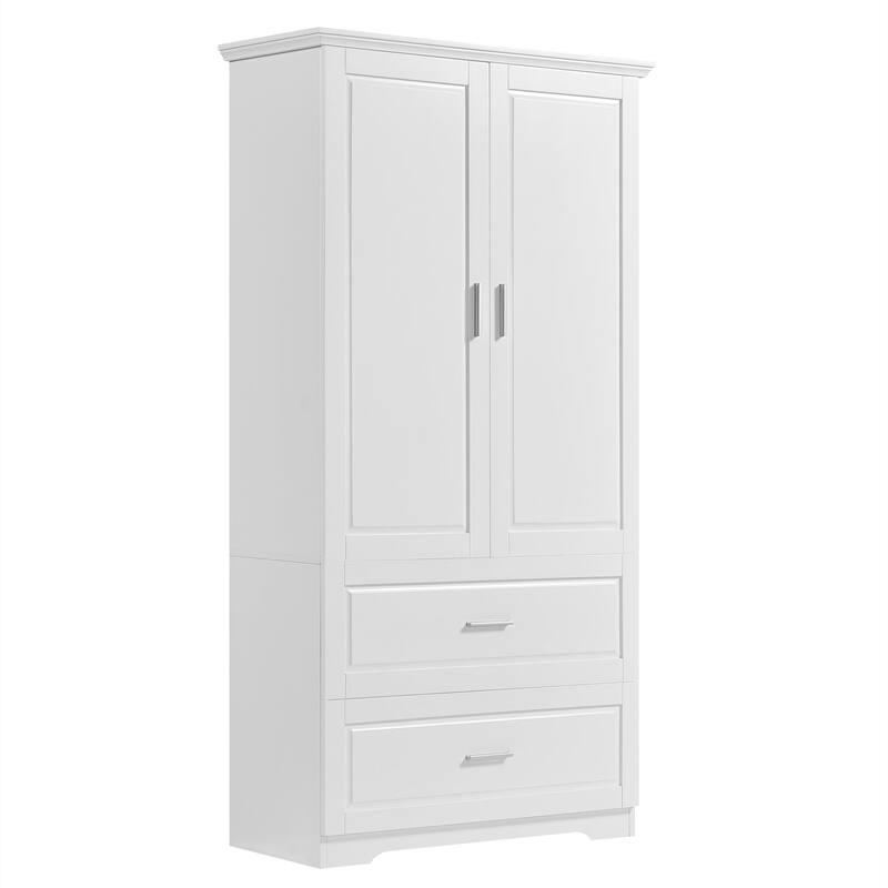 63" Tall Wood 2-door Bathroom Cabinet in White with Adjustable Shelf