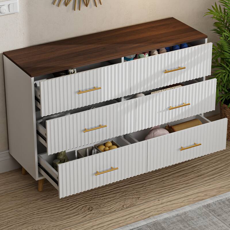 Modern Vertical Stripe 6-Drawer Dresser Multipurpose Storage