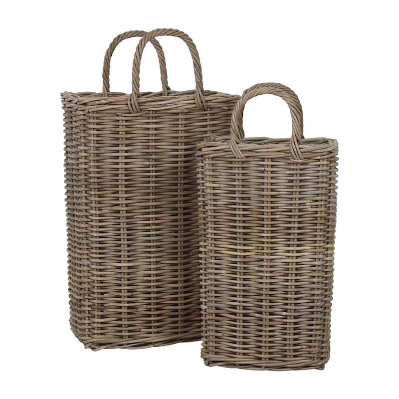 Handmade Natural Rattan Tall Woven Basket Set of 2 by East at Main